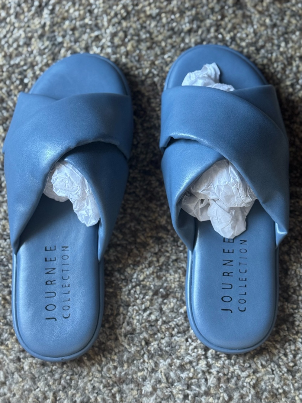 Journee Collection Light Blue Crossover Slide Mules NIB W/ Dustbags